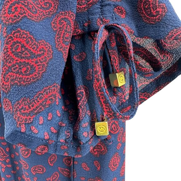Michael Kors Blouse Paisley Preppy WMNS M Navy/Red Romantic Boho Business Casual - Picture 3 of 8